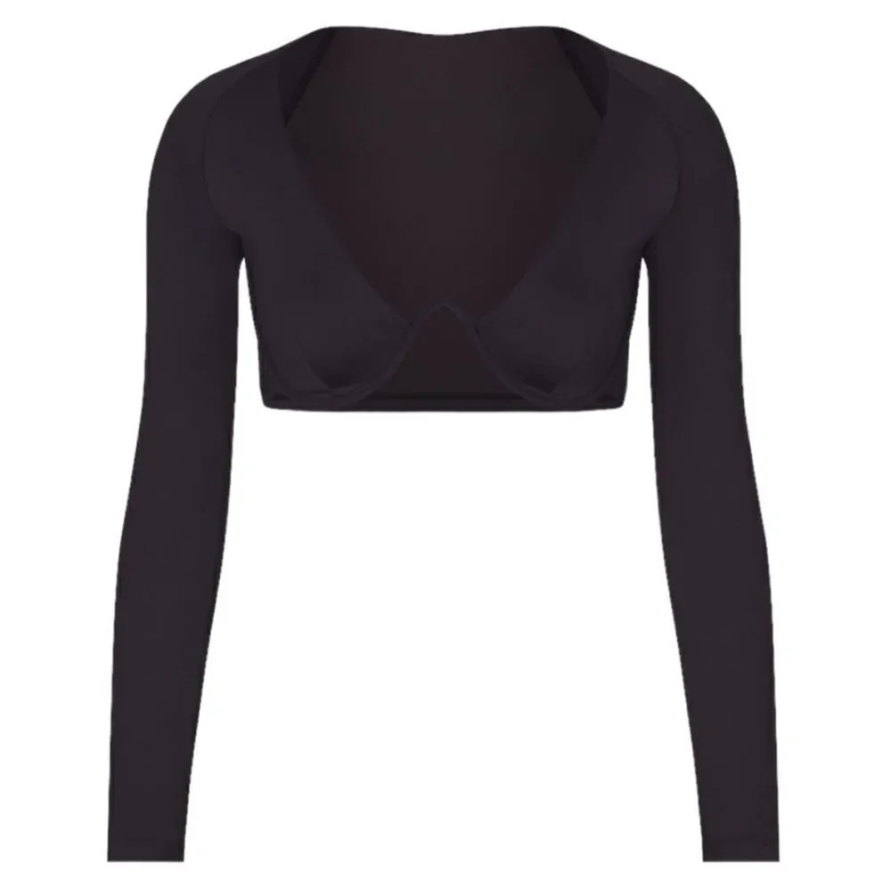 NWT SKIMS Swim Long Sleeved Underwire Top In Gun Metal Gray Swim Two Piece Top